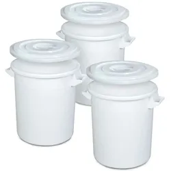 3x Kunststofftonne 50 Liter mit Deckel, lebensmittelecht, Polyethylen-Kunststoff (PE-HD), weiß