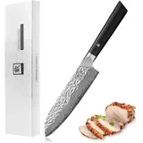 Zayiko KURO Santokumesser japanischer Damaststahl VG-10, sehr hochwertiges Damast-Küchenmesser mit Pakaholzgriff schwarz