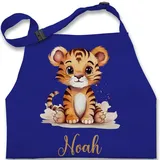 Kinderschürze Schürze Kinder Jungen Mädchen - Zootiere - Tiger - 7-14 Jahre - Royalblau - personalisierte tigermotiv geschenke tiger, tiermotiv und motiv name personalisieren - 7-13 Jahre