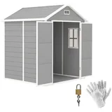 Outsunny Gerätehaus 2,4m2, Wasserdicht Gartenhaus mit Boden Pultdach, 182x151x219/181 cm, Geräteschuppen mit Abschließbar Tür, Fenster, Fahrradgarage aus