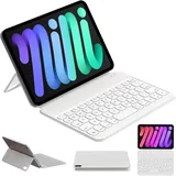 HOU Tastatur Hülle für iPad mini 6/7 (8.3), QWERTZ, Ultra Slim Wireless Nur 210g, Magnetische Tastatur Hülle Kompatibel mit iPad mini 6. und 7. Generation 2024,Weiß