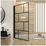 Marwell - Badewannenfaltwand Bricks 140x80cm Schwarz - Duschwand Für Badewanne Mit 4mm Einscheibensicherheitsglas - Mit Handtuchhalter - Hochwertige Aluminiumrahmen