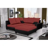 Fun Möbel Ecksofa Sofa NINA inkl.Hocker Schwarz / Weinrot