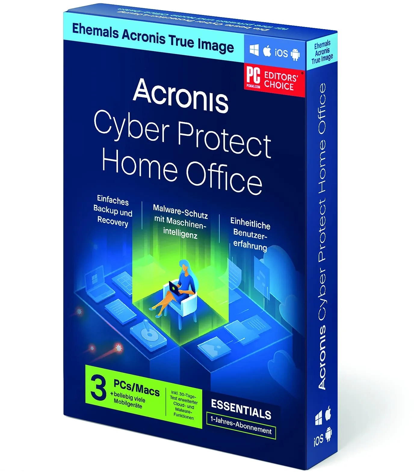 Acronis Cyber Protect Home Office Essentials | Backup Edition | Flexible Backups & basic Cyber-Schutz | Preisgekrönte Datensicherung & Wiederherstellung | 1-Jahres-Lizenz | Box mit Code | 3 PC/Mac