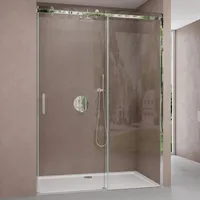 doporro Nischentür Nischenschiebetür Duschabtrennung Teramo4 100x195cm ESG-Sicherheitsglas Duschtür aus Klarglas teilgerahmt inkl. NANO-Beschichtung
