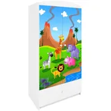 Raumhirsch Furniture Kinderkleiderschrank mit Tiermotiven - Kleiderschrank für Kinder (Kinderzimmerschrank für Jungen & Mädchen, Mit Ablagefächern & Kleiderstange) neutrale Motive, langlebig, verschiedene Farben & Designs weiß