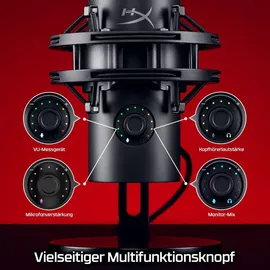 HyperX QuadCast 2 S USB-Mikrofon, RGB-Beleuchtung, 32-Bit/192 kHz Audio, vier Richtcharakteristiken, Tap-to-Mute-Sensor, Multifunktionsknopf, abnehmbare Dämpferhalterung, NGENUITY-kompatibel, Schwarz