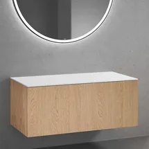 Neoro n50 Unterschrank B: 120 cm mit 1 Auszug, mit glatter Eichenfront Konsole weiß matt, BN0434BFO+BN0404WM,