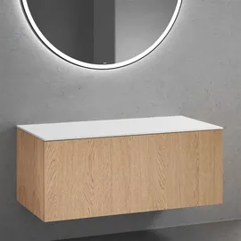 Neoro n50 Unterschrank B: 120 cm mit 1 Auszug, mit glatter Eichenfront Konsole weiß matt, BN0434BFO+BN0404WM,