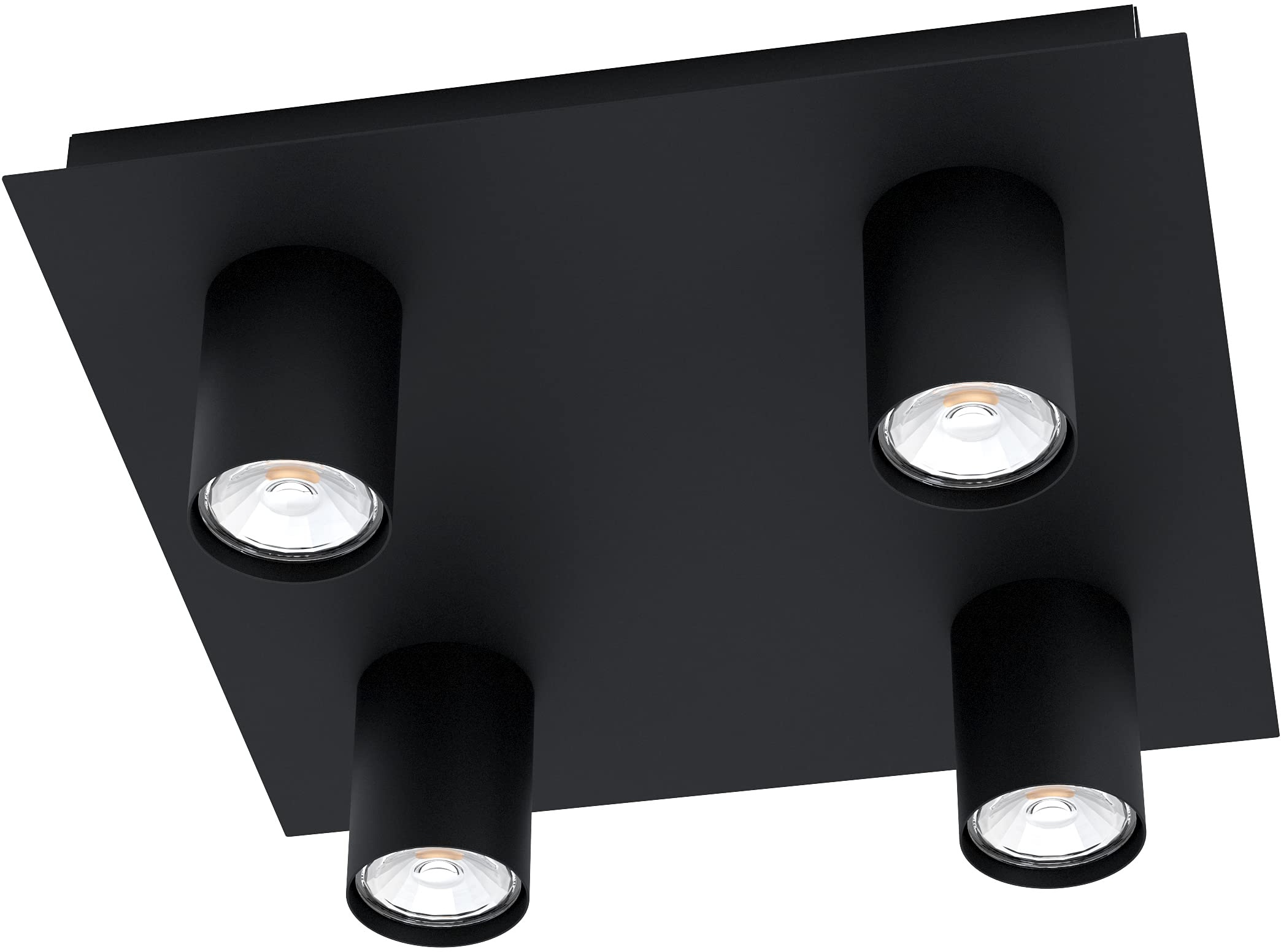 EGLO LED Deckenleuchte Valcasotto, 4 flammige Deckenlampe minimalistisch, Deckenstrahler aus Metall, Wohnzimmerlampe in Schwarz, LED Spots warmweiß, GU10, L x B 32 cm