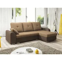 Fun Möbel Ecksofa Sofa DEKOS mit Schlaffunktion Braun / Beige Ottomane Rechts - Beige