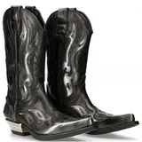 PU Leder Stiefel Vintage Western Cowboy Stiefel Stickerei Biker Stiefel Slip auf Freizeitschuhe Spitz Toe Stiefel,Schwarz,43 - 43 EU