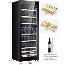 Kalamera Weinkühlschrank Upgrade, 84 Flaschen, 266 Liter, LED-Innenbeleuchtung Streifen, 2 Kühlzonen 5-10°C/10-18°C, KRC-266BFG