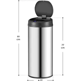 Juskys Runder Mülleimer mit Sensor - Silber