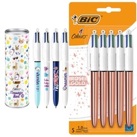 BIC 4 Colours Stifte Set: 8 Kugelschreiber & 500847 4 Farben Kugelschreiber 4 Colours Rose Gold, 5er Pack, Strichstärke 0,4 mm, Ideal für das Büro, das Home Office oder die Schule