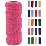 POPOYU Makramee Garn 2mm, Makramee Garn Rosenrot, Makramee Baumwollgarn 2 mm x 100 m, Baumwollkordel Natur, Baumwoll Bastelschnur für Basteln Stricken Boho Deko DIY Handwerk Wandbehang Wohnzimmer