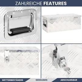 deluke DELUKE® Aluminiumbox mit Deckel Abschließbar Alubox Deichselbox Alu Anhängerbox Werkzeugkiste Transportbox Metallkiste, 80x39x30cm Silber