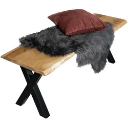 Sitzbank Baumkante 140 cm natur massiv Akazie X-Gestell schwarz