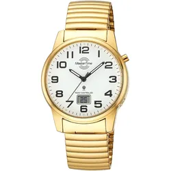Funkuhr MASTER TIME, goldfarben, Armbanduhren, Herren, Quarzuhr, Armbanduhr, Herrenuhr, Edelstahlarmband, analog, digital