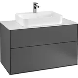 Villeroy & Boch Finion Waschtischunterschrank 2 Auszüge, mit Beleuchtung, 1000x603x501mm, Glass White Matt, Anthracite Matt