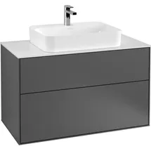 Villeroy & Boch Finion Waschtischunterschrank 2 Auszüge, mit Beleuchtung, 1000x603x501mm, Glass White Matt, Anthracite Matt