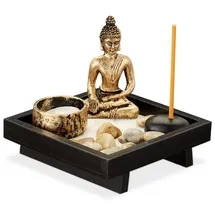 Relaxdays 4 x Zen Garten, mit Buddha, Braun,Schwarz