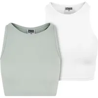 URBAN CLASSICS Ladies Cropped Rib Top 2-Pack in Weiß,