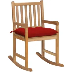 vidaXL Schaukelstuhl mit Rotem Kissen Massivholz Teak