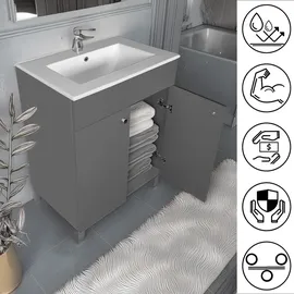 paplinskimoebel 60 x 80 x 39 Badezimmerschrank IGA Badezimmerschrank mit Unterschrank graphit, Badezimmerschrank-Set unter Waschbecken | Grau