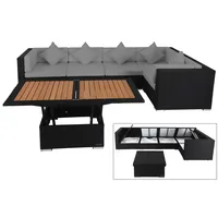 OUTFLEXX Loungemöbel-Set Polyrattan, schwarz, für 5 Personen, inkl. Loungetisch, wasserfeste Kissenbox