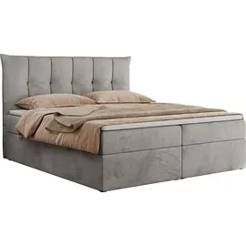 MKS Meble Boxspringbett 160x200 cm mit Bettkasten und Matratze H3, Bett mit Topper T25, Polsterbett Doppelbett mit Stauraum - Premium 10 - Hellgrau