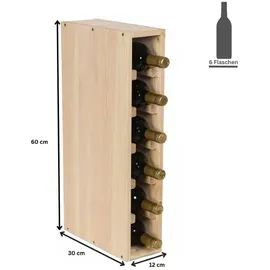 Proregal Weinregal VINCELLAR MOD HxBxT 60x12x30cm | Schmal Modul für 6 Flaschen Massives Kiefernholz Natur Holz, Kiefer, Rechteckig, 12x60x30 cm, Wohnzimmer, Regale, Weinregale