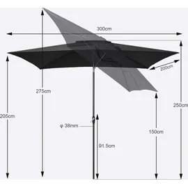 Sekey Sonnenschirm 300 x 200 cm Grau