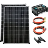 Solartronics solar Set 2x100 Watt Monokristallin 5-Busbars 20A Laderegler 12V / 24V Kabel Photovoltaik