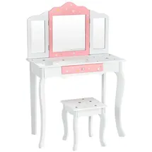 Goplus - 2 In 1 Kinder Schminktisch Mit Hocker & Abnehmbarem Spiegel, Abnehmbarer Platte, Kinder Kosmetiktisch Mit Schublade, Gepolsterter Aus Holz, Mit Mädchen