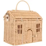 RXMORI Rattan-Haus-Aufbewahrungskorb mit Deckel, Handgewebte Rattan-Tasche, Hausform, Tragbarer Griff, Verstellbarer Riemen, Rattan-Umhängetasche, Dekorativer Handgewebter Regal-Organizer, Foto-Requ