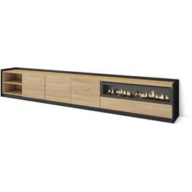 SKRAUT HOME Lowboard 310x50x37 cm Eiche Schwarz Holzwerkstoff