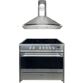 Gurari Elektro-Standherd GCH E 912 X + GCH 046 IS Dunstabzugshaube 90 cm - Silber