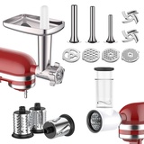 GVODE Fleischwolf Aufsatz für Kitchenaid Zubehör, Fleischwolf & Slicer Shredder Zubehör für kitchenaid umfasst Metall Fleischwolf mit Wurstfüller Tubesand & Slicer Shredder Set