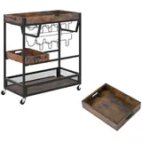 COSTWAY Servierwagen mit abnehmbarem Tray, Küchenwagen, 3 Ebenen, Rollwagen mit Glashalter und Weinhalter