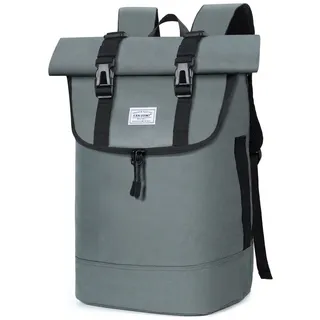 LOVEVOOK Rolltop Rucksack Herren Damen, groß Laptop Rucksack 15,6 Zoll, Wasserdichter Rollrucksack Rucksäcke Schulrucksack für Uni Arbeit Reisen, Grau