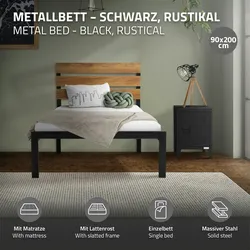 Metallbett Bettgestell+Matratze Öko-Tex Bett Stahl Lattenrost Schwarz 90x200 cm