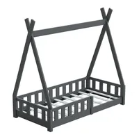 Hago Kinderbett 140x70cm Grau Tipi Bettgestell Holzhaus Zeltoptik Rausfallschutz