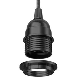 ledscom.de Textilkabel LEKA, Stecker, Schalter, schwarz, 3m, Lampen-Fassung, 1 x E27 max. 60W
