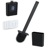 Relaxdays Toilettenbürste Wandmontage, zum Kleben, HxBxT: 35,5 x 9,5 x 4 cm, WC-Bürste mit Halter, Kunststoff, schwarz