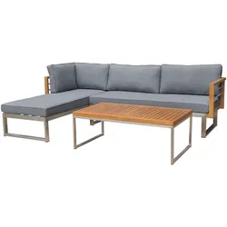 OUTFLEXX Ecklounge, natur/grau, Edelstahl/Teak, 4 Personen, inklusive Tisch 110 x 60 cm, Lehne links