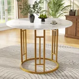 Flieks Rundtisch Esstisch 80x80x76 cm, Küchentisch mit marmorierte Tischplatte, stilvolle goldene Tischbeine aus Metall, Couchtisch für Esszimmer - Weiß/Gold