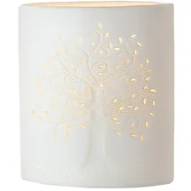 Gilde Lampe Tischlampe Dekolampe Lebensbaum - aus Porzellan mit Lochmuster im Prickellook H 20 cm
