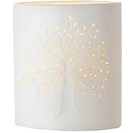Gilde Lampe Tischlampe Dekolampe Lebensbaum - aus Porzellan mit Lochmuster im Prickellook H 20 cm