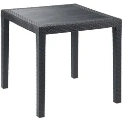 Dmora Gartentisch Agrigento, Quadratischer Gartentisch, feststehender Couchtisch in Rattan-Optik, 100 % Made in Italy, 80x80h72 cm, Anthrazit